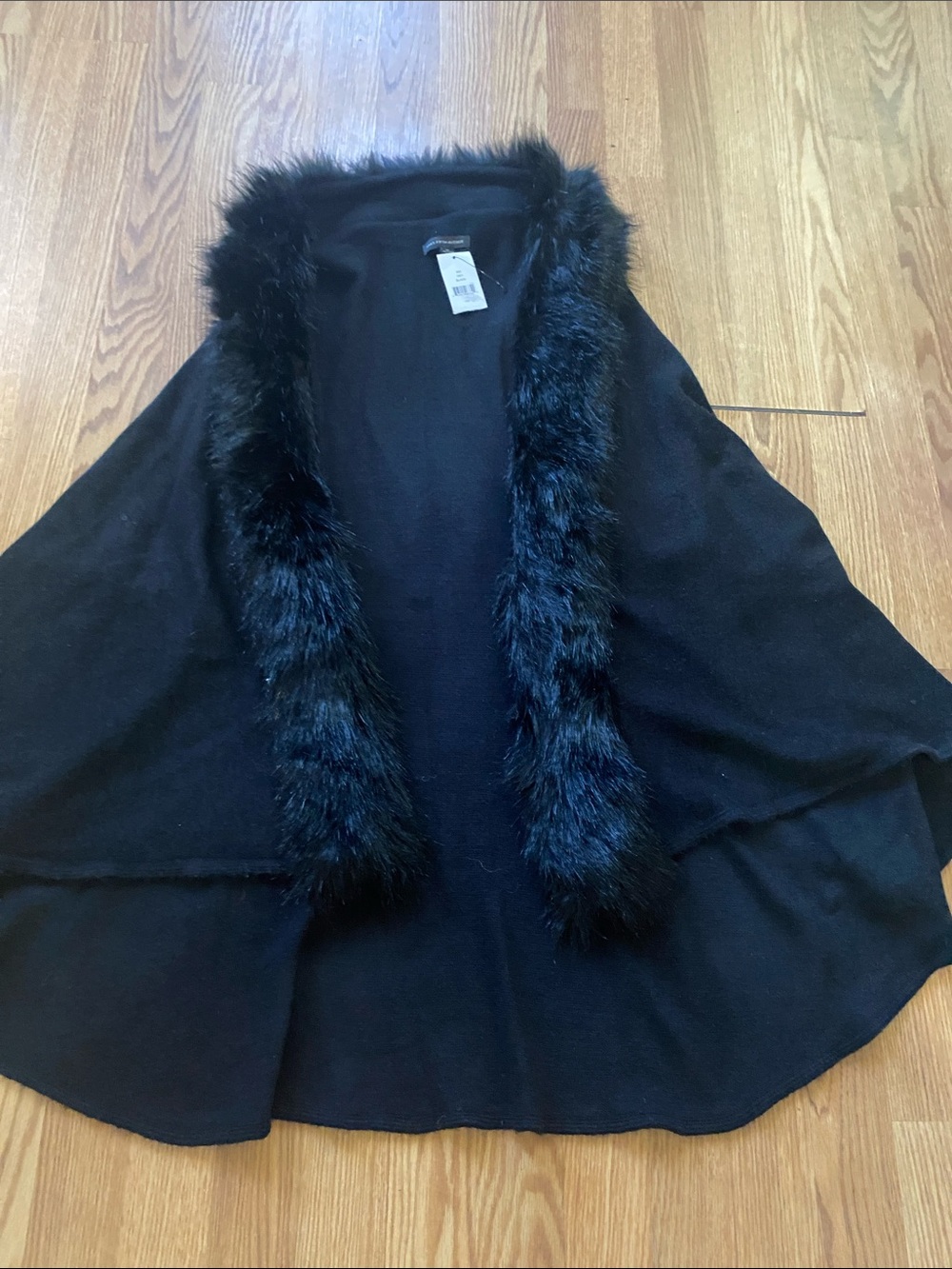 Saks Fifth Avenue Black Faux-Fur Trim Cape Sweater